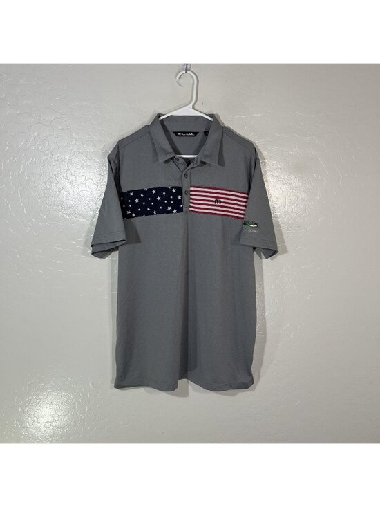 TravisMathew Other - TravisMathew Polo Shirt Mens XL Gray USA Flag Coeur D'Alene Golf Stretch Top